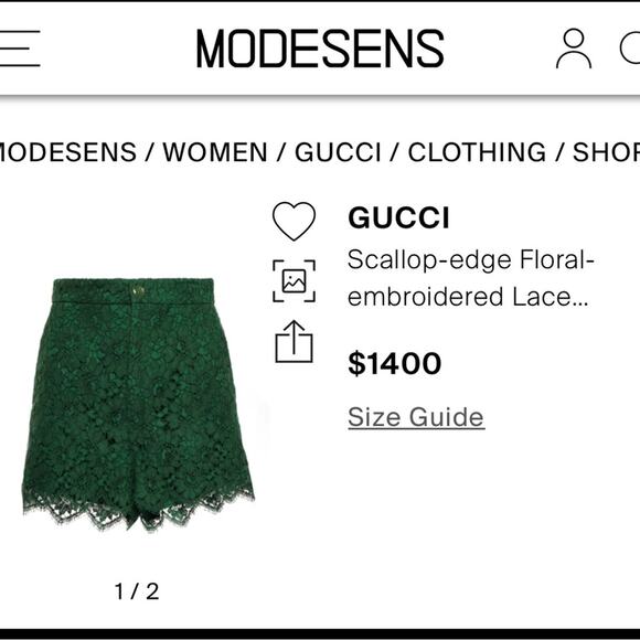 GUCCI Scalloped Green Lace Shorts Size 38 - Picture 12 of 12